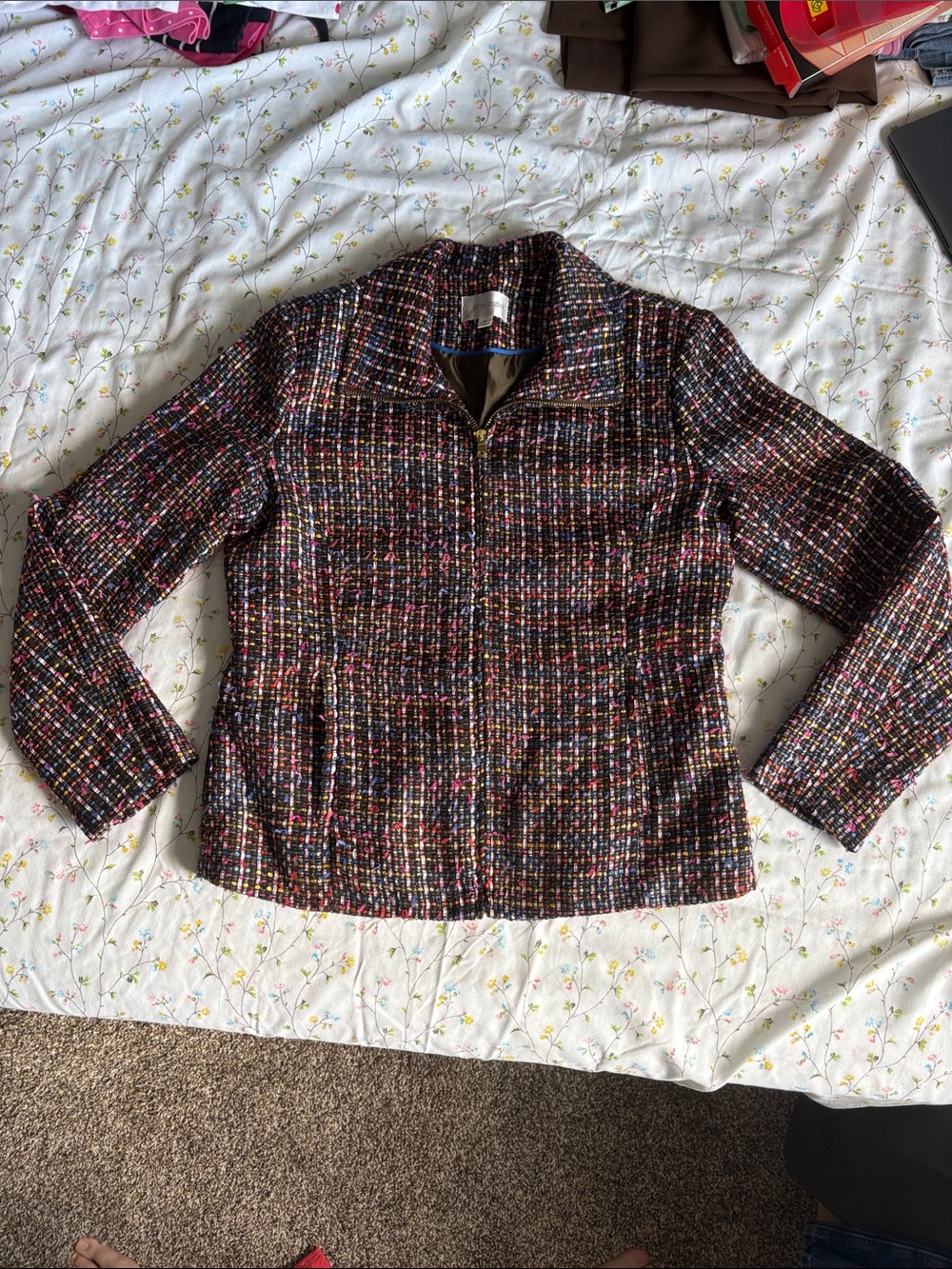 Women's Multicolor Tweed Zip-Front Jacket Erin London Vintage